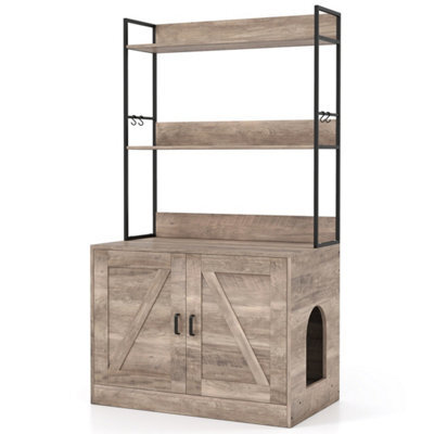 Cat Litter Box Enclosure Hidden Cat Washroom Cabinet Grey Modern - image 1