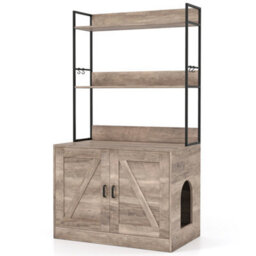Cat Litter Box Enclosure Hidden Cat Washroom Cabinet Grey Modern - thumbnail 1
