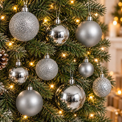 Decoris 30 Silver Baubles Shatterproof Christmas Tree Hanging Decor - image 1
