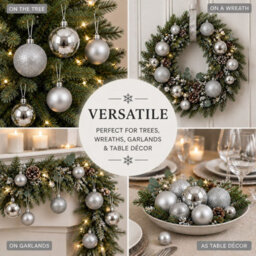 Decoris 30 Silver Baubles Shatterproof Christmas Tree Hanging Decor - thumbnail 8
