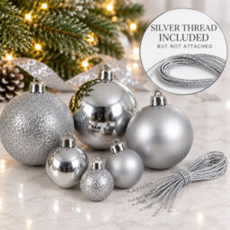 Decoris 30 Silver Baubles Shatterproof Christmas Tree Hanging Decor - thumbnail 6