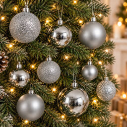 Decoris 30 Silver Baubles Shatterproof Christmas Tree Hanging Decor - thumbnail 1