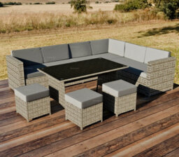Outdoor Rattan Corner Dining Set With L-Shaped Sofa, Ottomans And Table - 80mm Thick Cushions Included, Seats Upto 10 - thumbnail 3