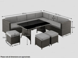 Outdoor Rattan Corner Dining Set With L-Shaped Sofa, Ottomans And Table - 80mm Thick Cushions Included, Seats Upto 10 - thumbnail 2