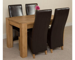 That's Furniture Kuba 125 X 80 Cm Chunky Oak Small Dining Table And 4 Chairs Dining Set With Lola Brown Leather Chairs - thumbnail 3
