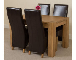 That's Furniture Kuba 125 X 80 Cm Chunky Oak Small Dining Table And 4 Chairs Dining Set With Lola Brown Leather Chairs - thumbnail 1