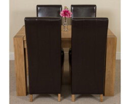 That's Furniture Kuba 125 X 80 Cm Chunky Oak Small Dining Table And 4 Chairs Dining Set With Lola Brown Leather Chairs - thumbnail 2