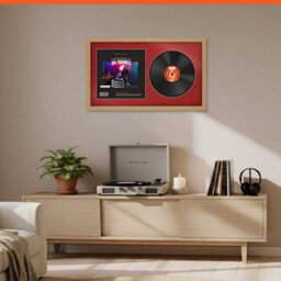 "30X17"" Light Oak Modern Vinyl Record Frame With Crimson Mount For 12 Inch Lp Album Cover & Disc - Ak Frames" - thumbnail 8