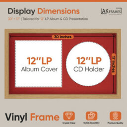 "30X17"" Light Oak Modern Vinyl Record Frame With Crimson Mount For 12 Inch Lp Album Cover & Disc - Ak Frames" - thumbnail 2