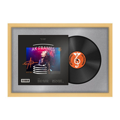 "AK Frames 25X17"" Matte Yellow Modern Vinyl Record Frame With Mid Grey Mount For 12 Inch Lp Cover & Disc - Overlapped Design" - image 1