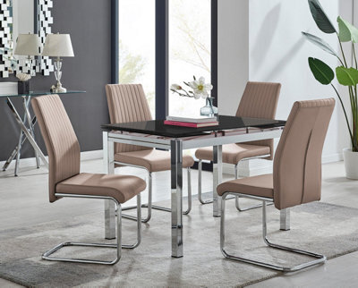 Furniturebox Uk Enna Black Glass Extending Dining Table And 4 Cappuccino Lorenzo Chairs - image 1