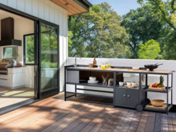 Beliani Outdoor Kitchen Set With Sink Ortisei Light Brown Metal - thumbnail 2