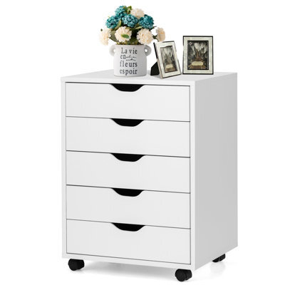 Costway 5 Drawer Chest Storage Wooden Dresser Rolling Storage Cabinet Mobile Organizer - image 1