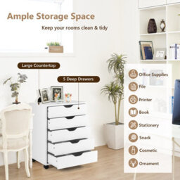 Costway 5 Drawer Chest Storage Wooden Dresser Rolling Storage Cabinet Mobile Organizer - thumbnail 5