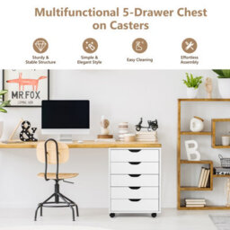 Costway 5 Drawer Chest Storage Wooden Dresser Rolling Storage Cabinet Mobile Organizer - thumbnail 7