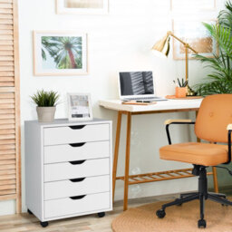 Costway 5 Drawer Chest Storage Wooden Dresser Rolling Storage Cabinet Mobile Organizer - thumbnail 3