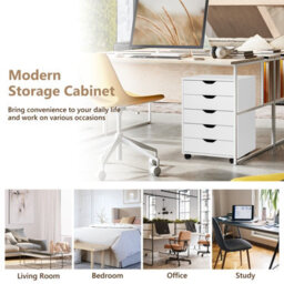 Costway 5 Drawer Chest Storage Wooden Dresser Rolling Storage Cabinet Mobile Organizer - thumbnail 8