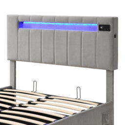 Abrihome Upholstered Bed, Hydraulic Bed, Adults Teenagers Double Bed With 7 Colors Led-Light Strips, 135X190Cm,grey - thumbnail 6