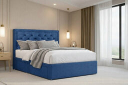 "Nexus Tuscany Plush Divan, Navy, 26"" Headboard, No Drawers, Open Coil Mattress, Super King" - thumbnail 1