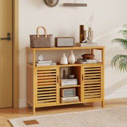 Costway Bamboo Bathroom Cabinet 2-Door Sideboard Cabinet With Shelves-Natural - thumbnail 8