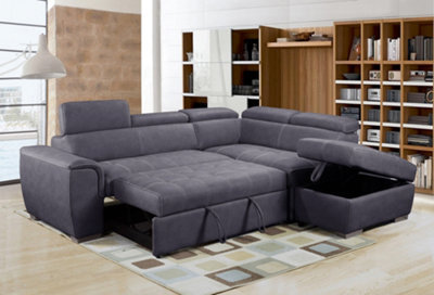 Furnishings For Less UK Nevada Large Grey L Shaped Suede Tilting Headrest And Storage Ottoman Included Grey Right Hand Facing - image 1