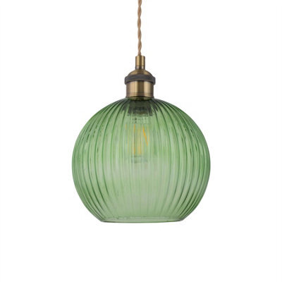 First Choice Lighting Betchley - Antique Brass Braided Pendant With Green Ribbed Glass Shade - image 1