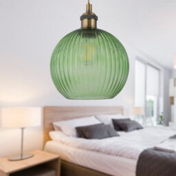 First Choice Lighting Betchley - Antique Brass Braided Pendant With Green Ribbed Glass Shade - thumbnail 3