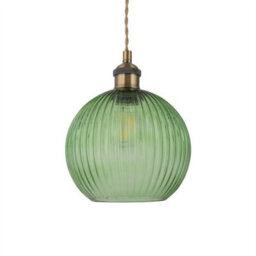 First Choice Lighting Betchley - Antique Brass Braided Pendant With Green Ribbed Glass Shade - thumbnail 1