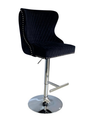 Home Luxe Interiors Valentino Breakfast Bar Stool Black Brushed Velvet With Silver Base - image 1