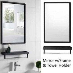 Bathroom Mirror Black Metal Frame Wall Mounted Mirror - thumbnail 3