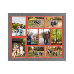 AK Frames 20X16 Marble Grey Modern Multi Photo Frame With Poppy Red Mount - Holds 9 Apertures (2X) 7X5, (7X) 6X4 Photos