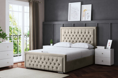 DS Living Allegra Upholstered Beige Panel Bed With Headboard King - image 1