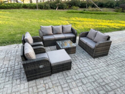 Fimous 8 Seater Garden Furniture Set Rattan Outdoor Lounge Sofa Chair With Tempered Glass Table Big Footstool - thumbnail 1