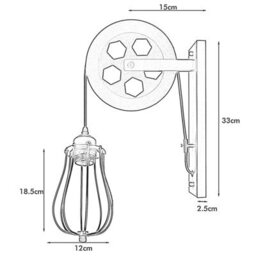 " Industrial Pulley Adjustable Wheel Wall Light Black Metal Wire Cage E27" - thumbnail 6