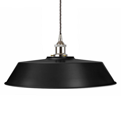 Matt Black Large Chancery Painted Dome Pendant Light With Nickel Lamp Holder And Grey Twisted Cable - Se Home - image 1