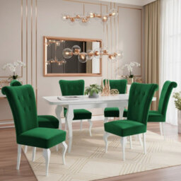 Lara Extendable Dining Table Set With 6 St63 Dining Chairs Mdf Hdf Chipboard Wood 140 To 180 Cm White And Green - thumbnail 1
