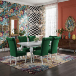 Lara Extendable Dining Table Set With 6 St63 Dining Chairs Mdf Hdf Chipboard Wood 140 To 180 Cm White And Green - thumbnail 2