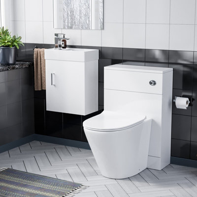 Nes Home Nanuya 400 White Wall Hung Cabinet, Btw Wc Unit & Soft Close Toilet Seat - image 1