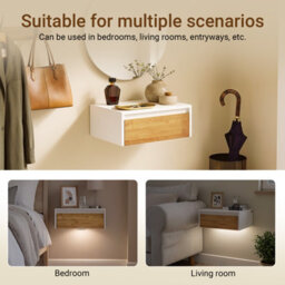 Sobuy Fbt174-E-Nw, Wall-Mounted Nightstand With Motion Light & Drawer, Floating Bedside Table - White - thumbnail 4