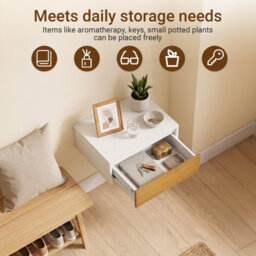Sobuy Fbt174-E-Nw, Wall-Mounted Nightstand With Motion Light & Drawer, Floating Bedside Table - White - thumbnail 3