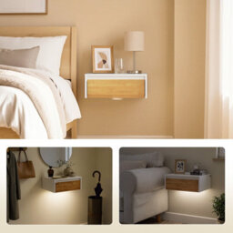 Sobuy Fbt174-E-Nw, Wall-Mounted Nightstand With Motion Light & Drawer, Floating Bedside Table - White - thumbnail 1