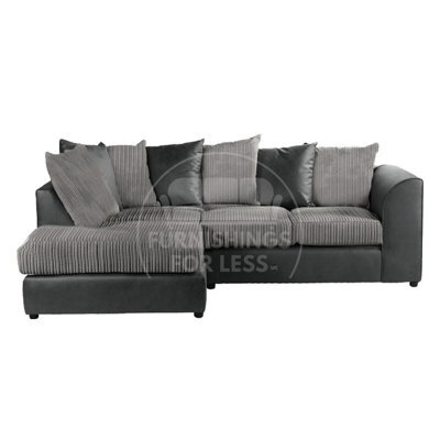Furnishings For Less UK Luxor Jumbo Cord 4 Seater Corner Sofa Black And Grey Left Hand Facing