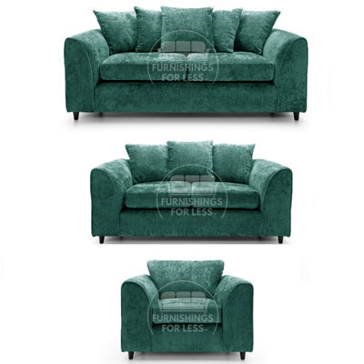 Furnishings For Less UK Monaco Chenille Fabric 3 Piece Sofa Set - 3 2 1  Teal - image 1