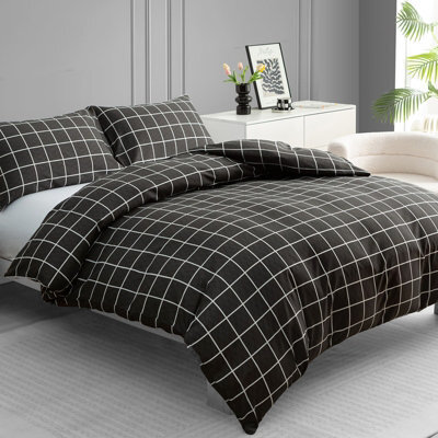 Lazzaro Self Checkered Premium Microfiber Duvet Cover Set Ultrasoft Breathable Bedding Sets With Zipper Closure - image 1