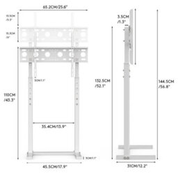 Fativo  Extra Large White Floor Tv Stand Tv Mount Height Adjustable Free Standing Home Officesuit For 32 To 65In Tv - thumbnail 2