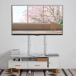 Fativo  Extra Large White Floor Tv Stand Tv Mount Height Adjustable Free Standing Home Officesuit For 32 To 65In Tv - thumbnail 9