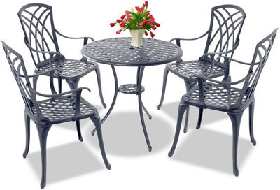Centurion Supports Oshowa Luxurious Garden And Patio Table And 4 Large Chairs With Armrests Cast Aluminium Bistro Set - Grey - image 1