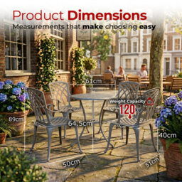 Centurion Supports Oshowa Luxurious Garden And Patio Table And 4 Large Chairs With Armrests Cast Aluminium Bistro Set - Grey - thumbnail 9