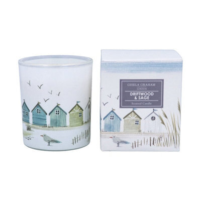 Gisela Graham Driftwood And Sage Scented Glass Candle - Coastal Fresh Fragrance, 9.5 X 8 Cm
