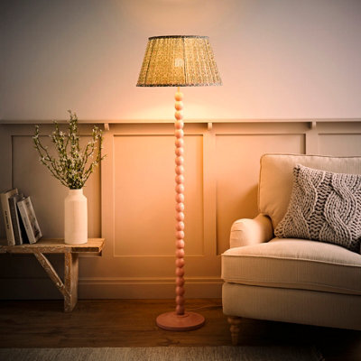 Valuelights Bobbins Pastel Pink Floor Lamp With Floral Pleated Shade And Bulb - image 1
